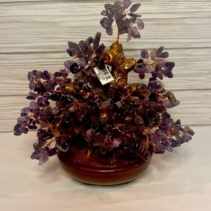 Crystal Money Tree Feng Shui, Natural Amethyst Quartz Gem Stone For Luck, Purple